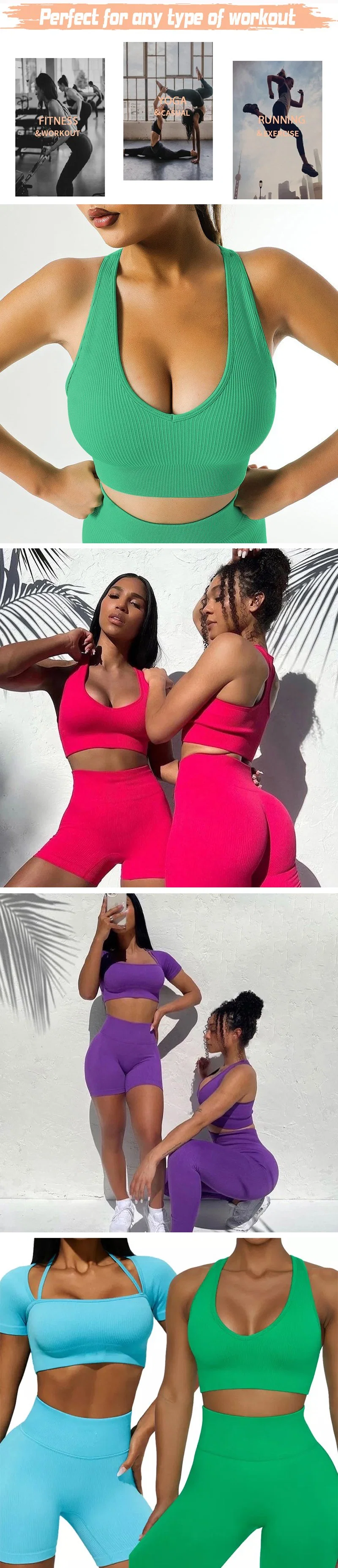 New Arrival Summer Outfits Ropa De Mujer Sexy Red Yoga Sets Seamless Womens High Waist Fitness Leggings + Workout Bra Ribbed Athletic Garment Manufacturing