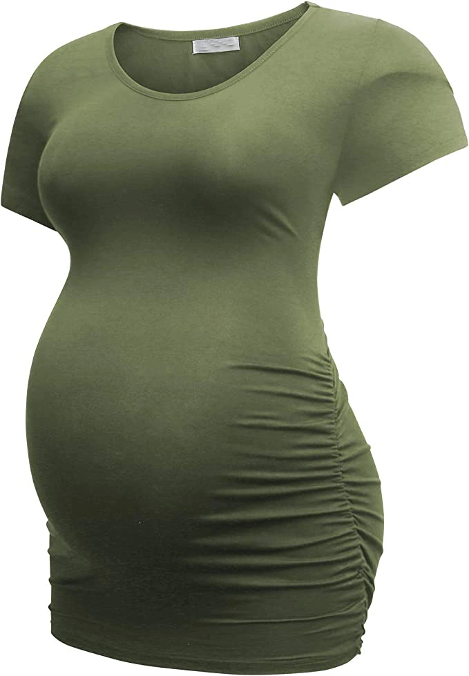 Bamboo Modal Womens Maternity Tshirt Classic Side Ruched Tee Top Mama Pregnancy Clothes