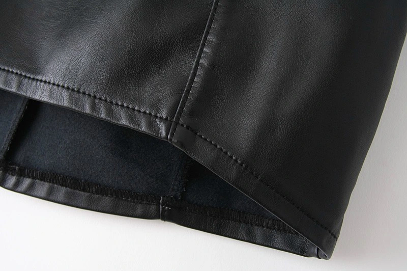 Zonxanwomen Black Solid Mini Sexy High Waist Bodycon PU Short Mini Wrap Pencil Belt Slit Leather Skirts