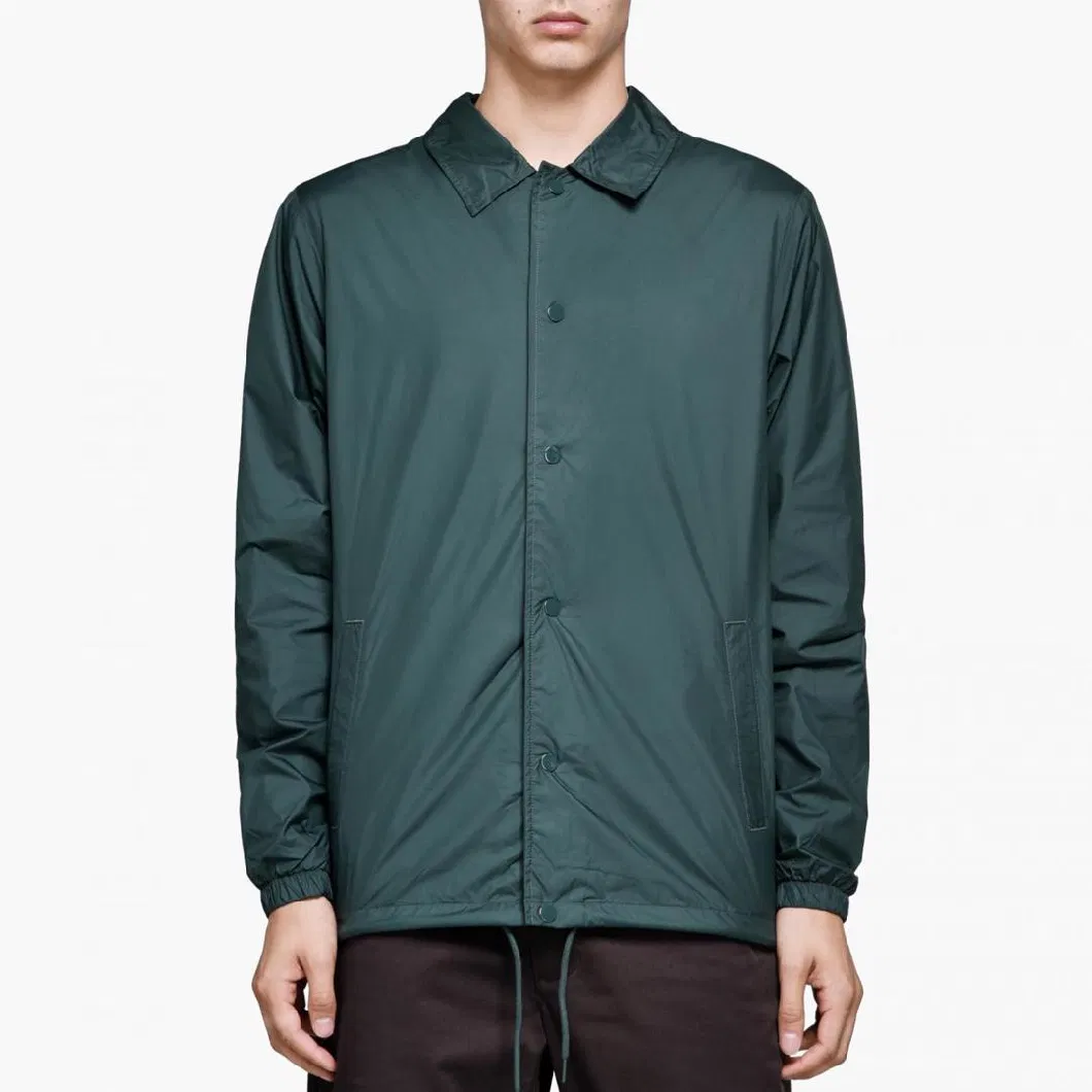 Wholesale Blank Mens Custom Coach Nylon Jackets Winter Button Drawstring Hem Elastic Cuff