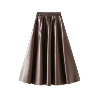 Women High Quality Blank Pleated PU Skirt Ankle Legnth Plain Elastic Waist Leather Skirt